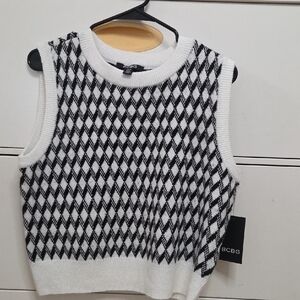 BCBGMAXAZRIA Diamond Jacquard Knit Sweater Vest - Black & White - Size Large